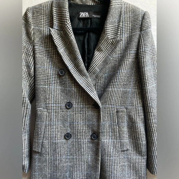 Zara houndstooth double breasted checkered plaid blazer Sz XS - Picture 4 of 9